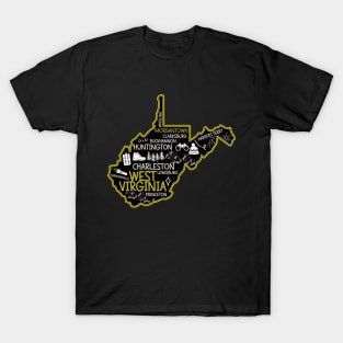 Morgantown West Virginia Map Lewisburg Huntington T-Shirt